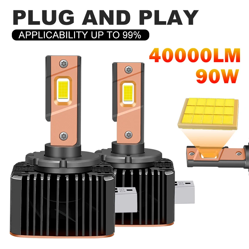 

D1S LED Canbus Headlights HID D2S D3S D4S D5S D4R D1R D2R D3R Turbo LED 40000LM CSP Chip 6000K Cold White 90W Plug&Play