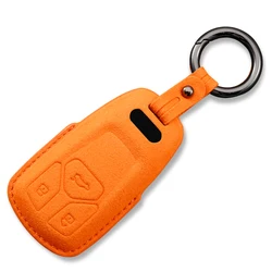 Premium Leather Suede Car Key Case Cover with Keychain Accessories (Orange set 1)