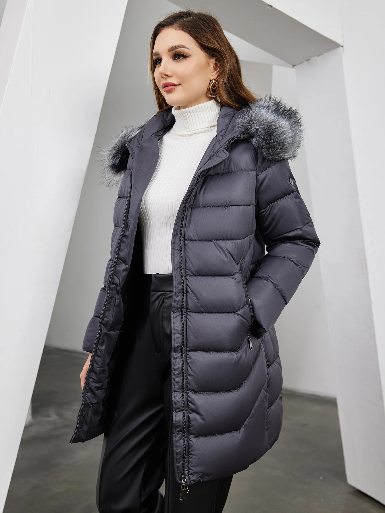 Astrid Women's Winter Parka Coats with Natural Fur Collar Hooded Belt Long Quilted Jackets Thick Warm Female Padded Overcoat