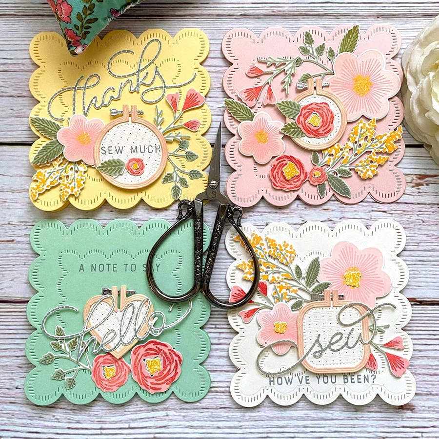 가리비 테두리 스티치 노트 카드 사각형 프레임 커팅 다이 스크랩북 카드 만들기 DIY 종이 공예 금속 스텐실 서프라이즈 생성