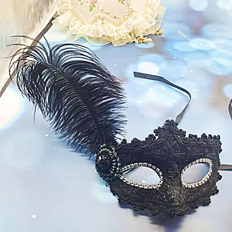 

Side Feathers Hat Women Masquerade Masks Lace Fashion Elegant Carnival Festival Party Prom Lady Decorate Black White Pink Yellow