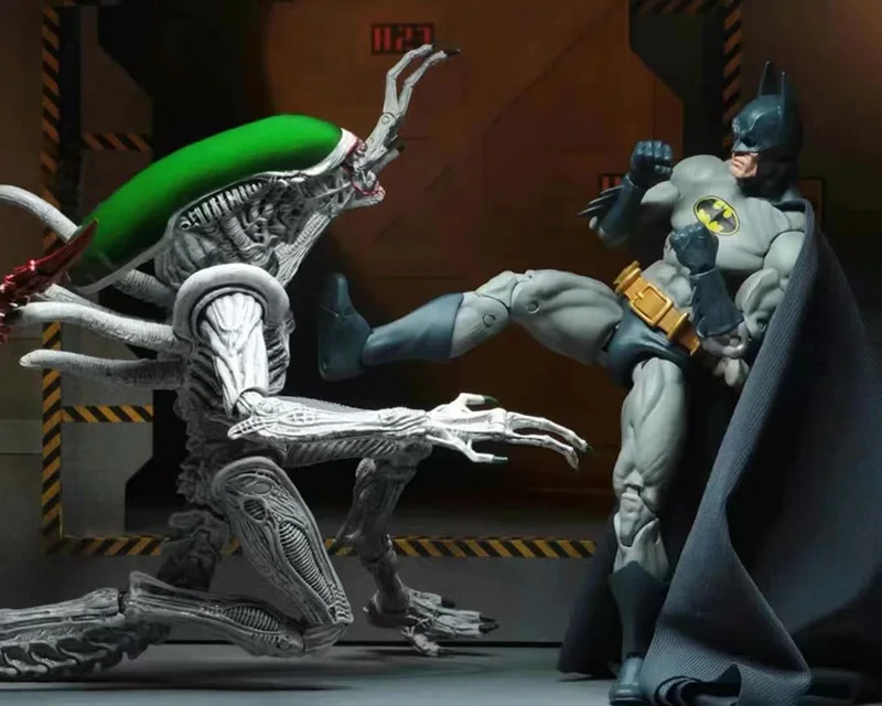 2 uds Anime Batman Superman VS Alien Xenomorph NYCC figura de acción NECA Supermen Batman figura juguetes de modelos coleccionables regalos