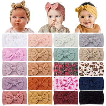 Solid Color Broadside Bowknot Headband for Kids Girls Elastic Hair Band Baby Hairband Boutique Turban Headwear Hair Accessories