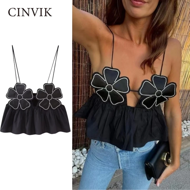 

Женские топы, пикантная кофта, черный жилет, блестящий топ с цветами, модная облегающая одежда, футболка без рукавов, топ с лямкой на шее, Осенние Новые Топы