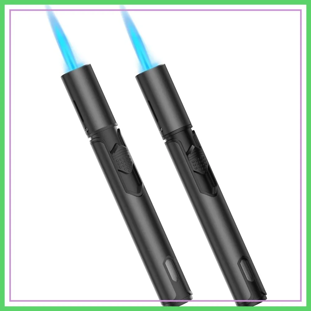 6 Inch Refillable Jet Flame Butane Lighters with Visible Fuel Window, 2 Pack, for Candle Grill Fireplace Camping BBQ 1