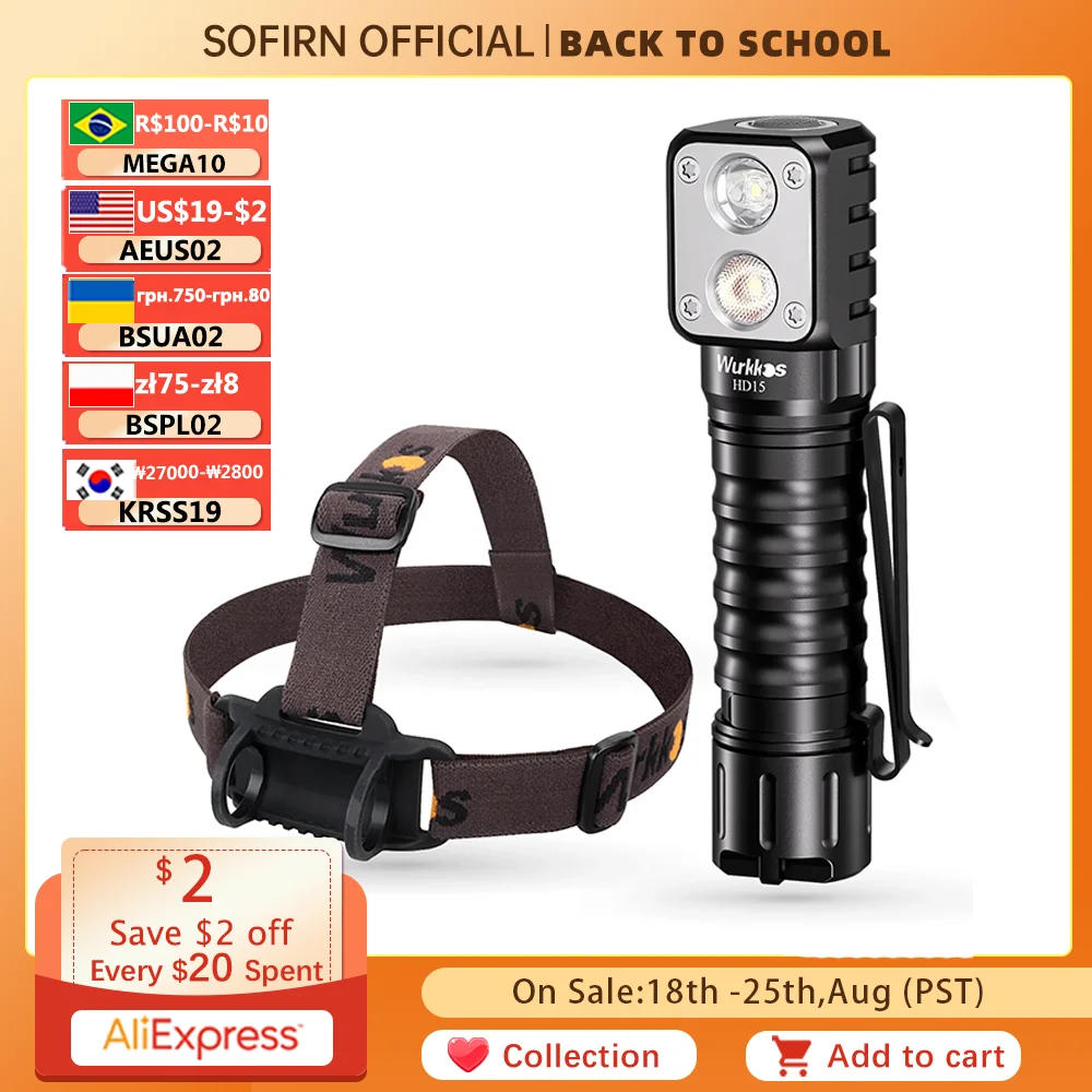 HD15 Headlamp 2000lm Powerful Head Torch Dual LED LH351D SST20 USB C 18650 Rechargeable Headlight with Magnetic Tail led headlamp,head lamp,led headlight