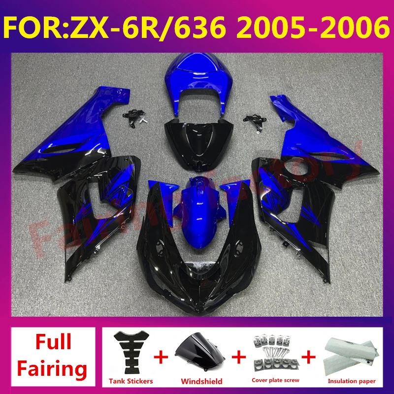 

New ABS Motorcycle Fairing kit Fit For kawasaki ZX6R 636 ZX-6R zx-6 2005 2006 05 06 full fairings bodywork zxmt set blue black