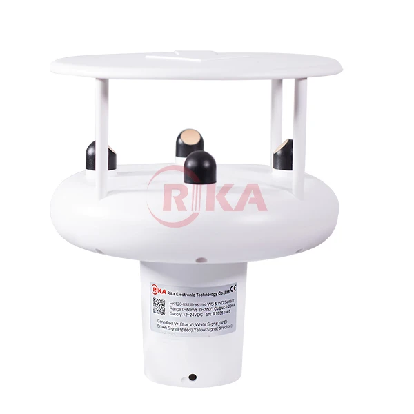 RIKA RK120-03 Best Selling Auto Heating Weather Station Ultrasonic Wind Sensor with CE ce bgt cf2 rs485 modbus 4 20ma sdi12 compact weather station instrument ultrasonic wind speed direction sensor anemometer