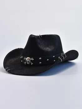 Faux Leather Vintage Western Cowboy Hat For Men Gentleman Jazz Hats Panama Cowgirl Hat Sombrero Hombre