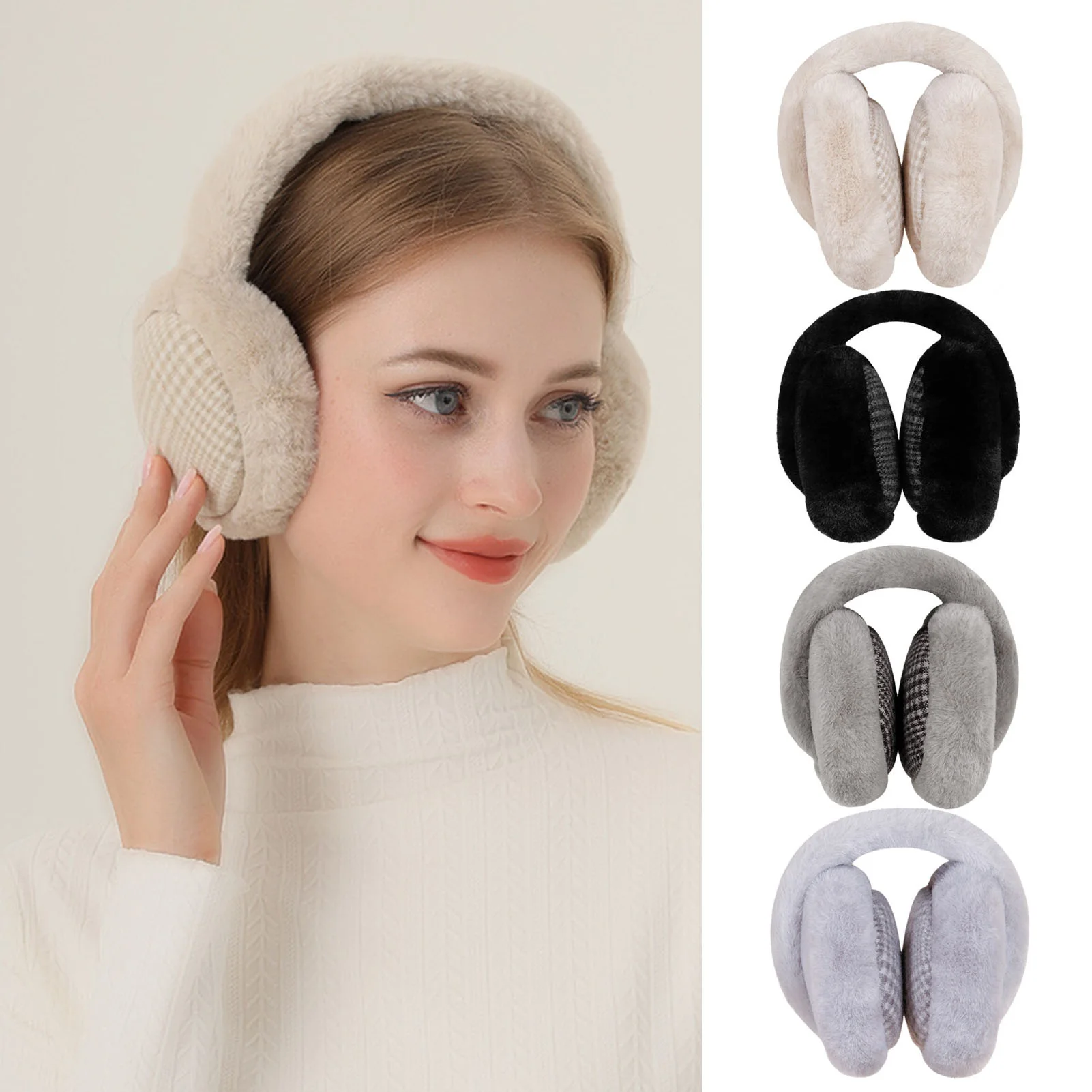 Unisex Plaid Folding Ear Cover Autumn Winter Warm Earmuffs warm earmuffs