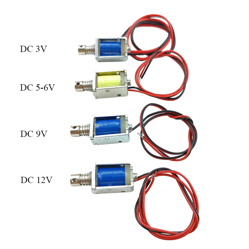 DC 3V 5V 6V 9V 12V 8 มม.* 10 มม.Mini Push-Pull ผ่านประเภท Micro DC แม่เหล็กไฟฟ้าเปิดกรอบฤดูใบไม้ผลิ Solenoid แม่เหล็กจังหวะ 4 มม. 1