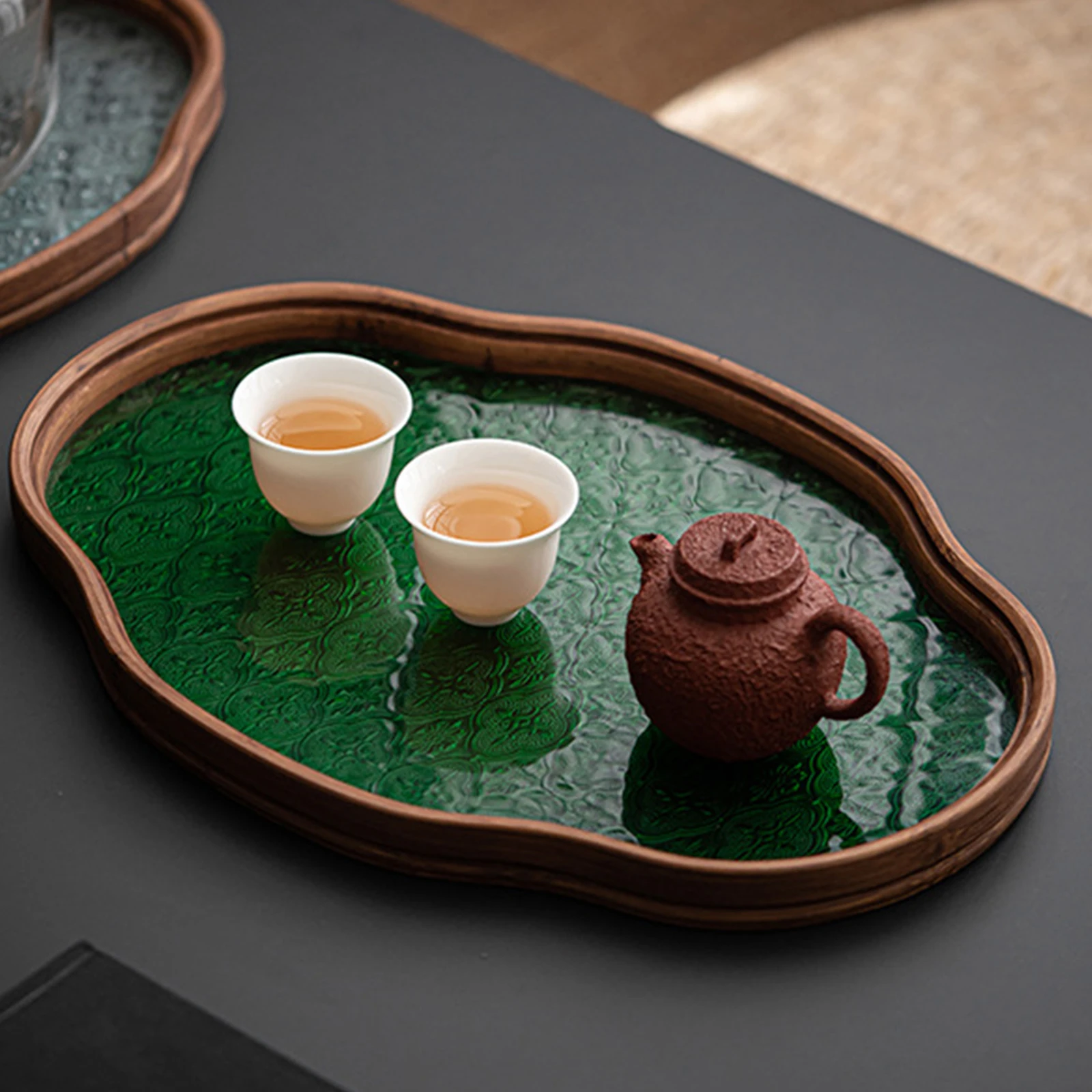 Begonia Flower Glass Tray Tea Cup Serving Platter Organizer Jewelry Organizer Tray for Party Guest Room Dining Room Event 2
