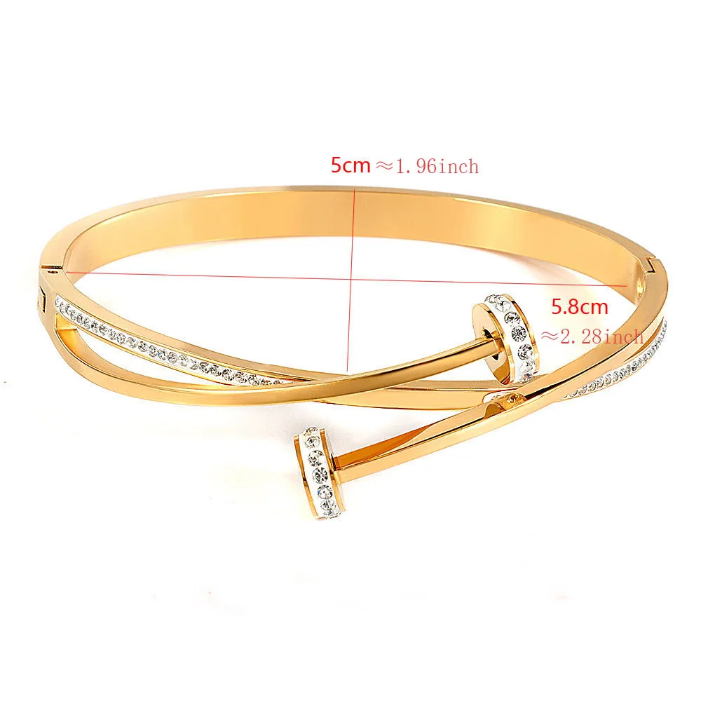 Double Crystal Nail Head Cross Stainless Steel Bracelet Jewelry For Woman