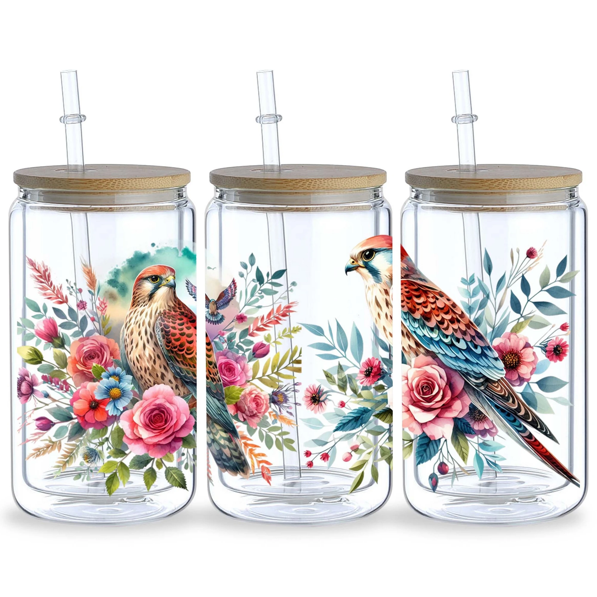 Falcon UV DTF Glass Cup Packaging Transfer Stickers Wipe-On Stickers 5 Sheets for 16 Ounces Glass