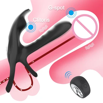 Ejaculation Couples Delay Penis Vibrator with Double Cock Ring Nipples Massager Adult Sex Toys for Men Clitoris Stimulator 2