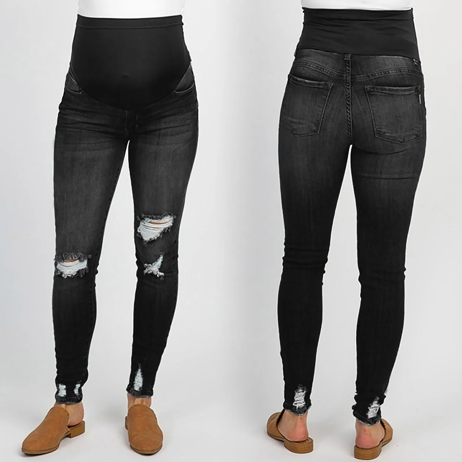 Pantalones vaqueros de maternidad de cintura alta para mujeres embarazadas, pantalones pitillo ajustados para el vientre, ropa de embarazo, novedad de verano y otoño, 2024