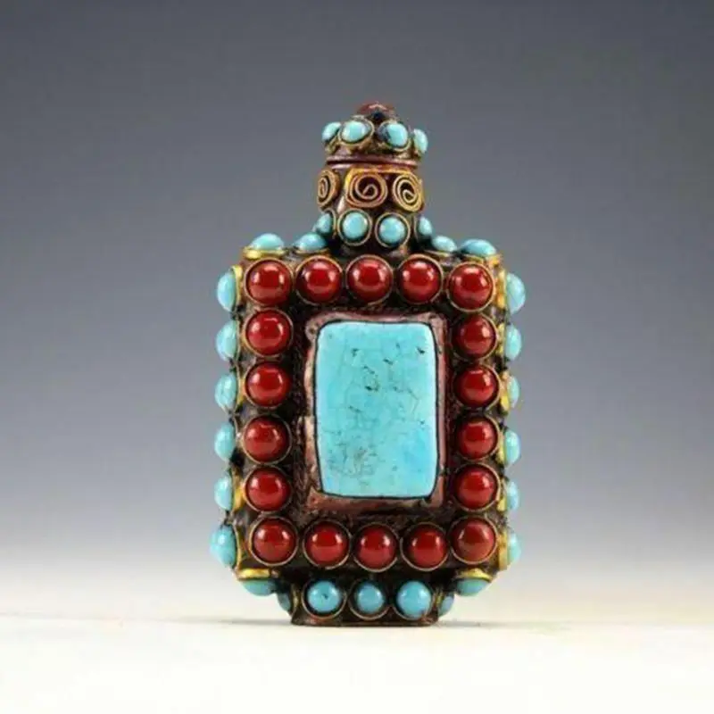 

Chinese Old Tibet Silver Cloisonne beads beautiful turquoise snuff bottle