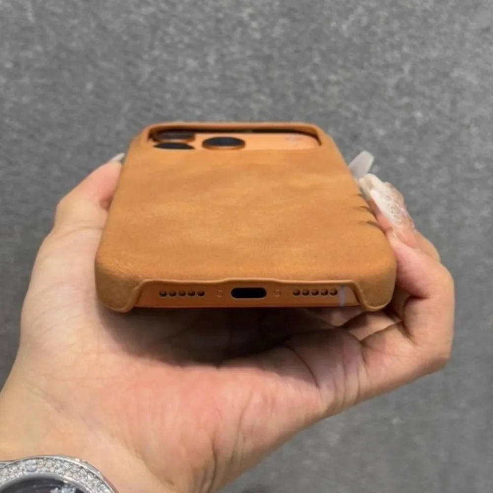 Vintage Sheepskin Leather Magnetic Phone Case - Matte Finish, Shockproof Protection