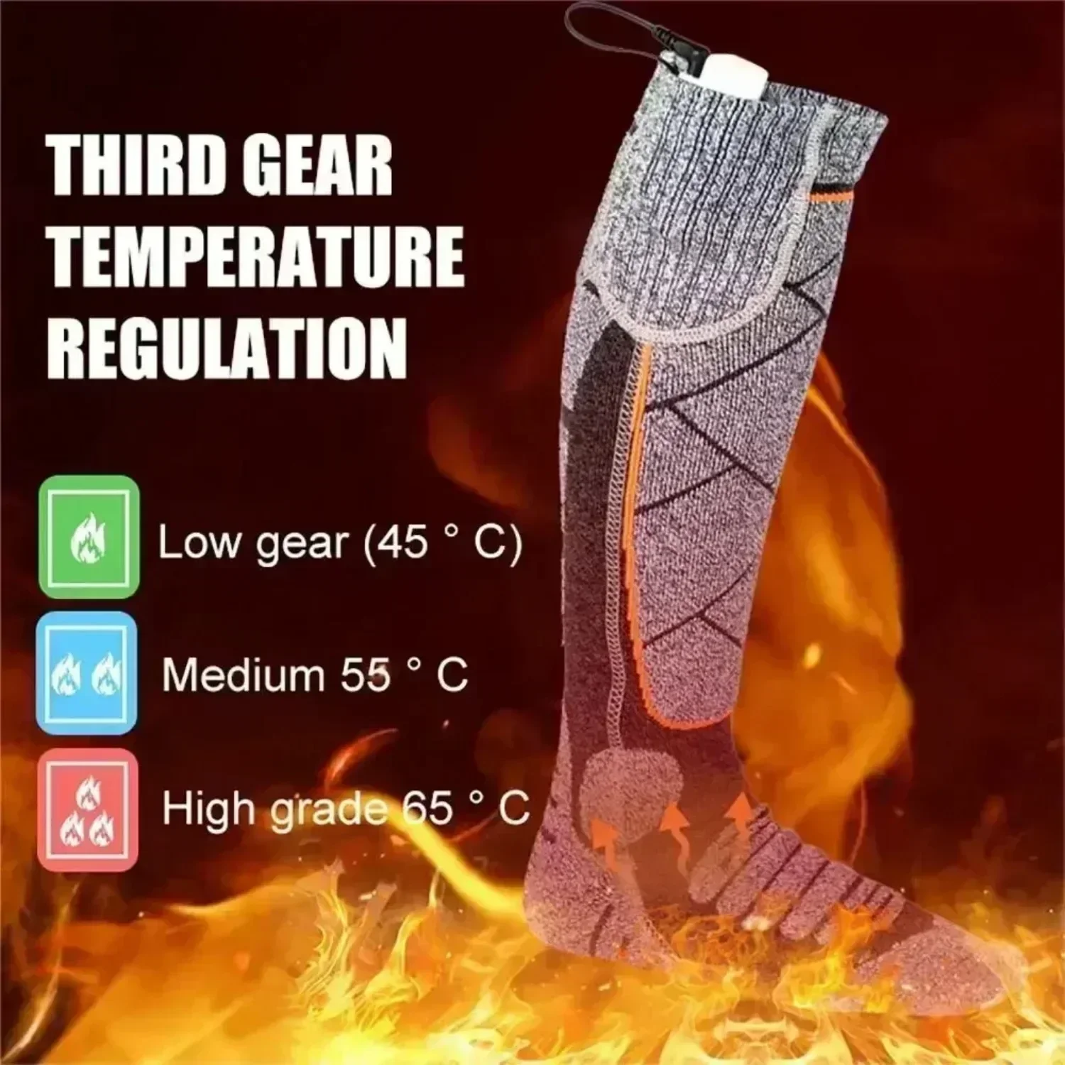 1 Pair High Quality Heating Socks USB Rechargeable Anti-Cold Men Thermal Heated Foot Warmer Outdoor Camping Ski Sports Winter