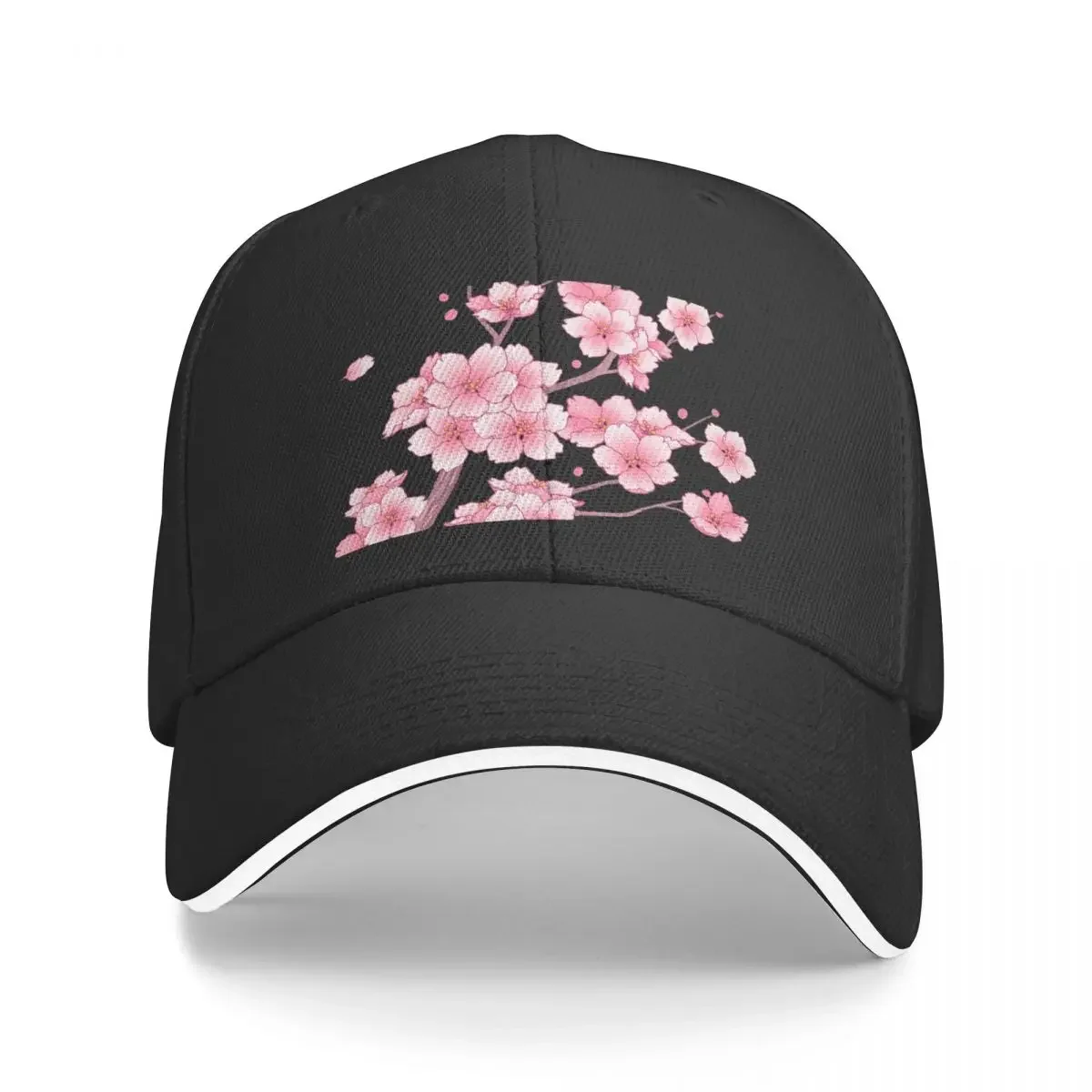 

Falling Pink Sakura Cherry Blossom branches on white Baseball Cap Trucker Cap Sun Cap Women Caps Men's