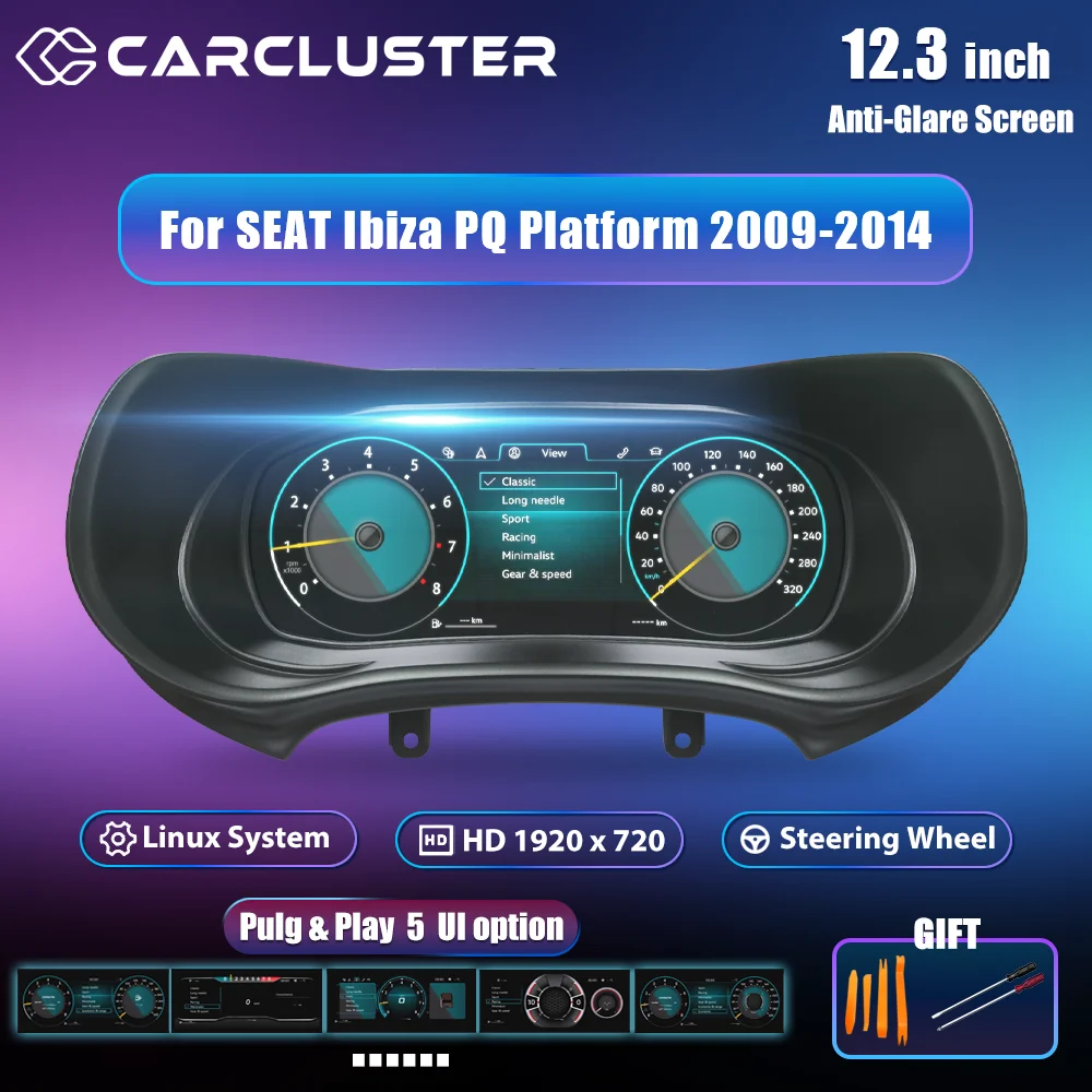 Carcluster-cluster Digital LCD de 12,3 pulgadas para Seat Ibiza PQ Platfrom, tablero Digital de 2009-2014 años, compatible con HDMI Carplay 1