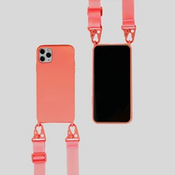 Hands - Free Crossbody Necklace Strap with Silicone Phone Case and Lanyard Cord for iPhone 12 Pro Max (Orange)