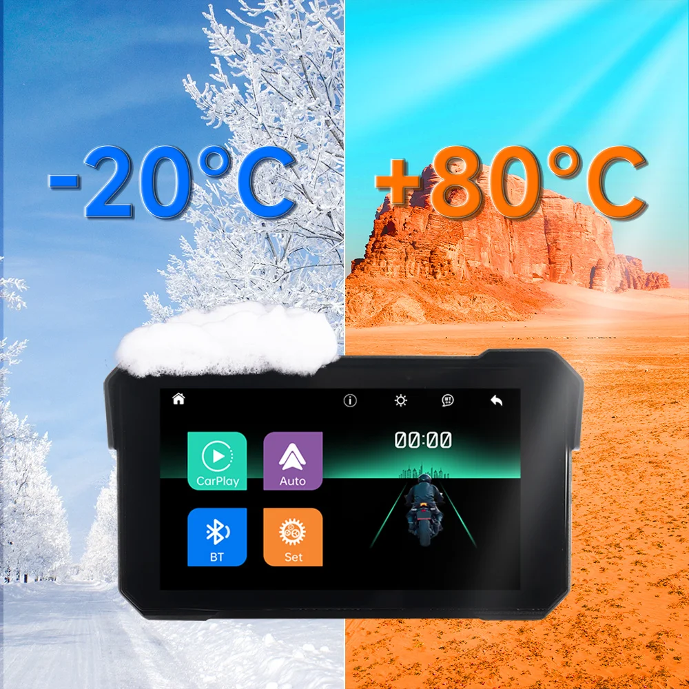 JIUYIN 5 Inch Wireless CarPlay Moto Android Auto Portable Digital Motorcycle Dashboard GPS Motorcycle Navigation Display Screen