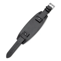 Elegant Leather Watch Strap in Retro Business Style - Black & Brown Bracelet Wristband - 22mm (Black - Silver)