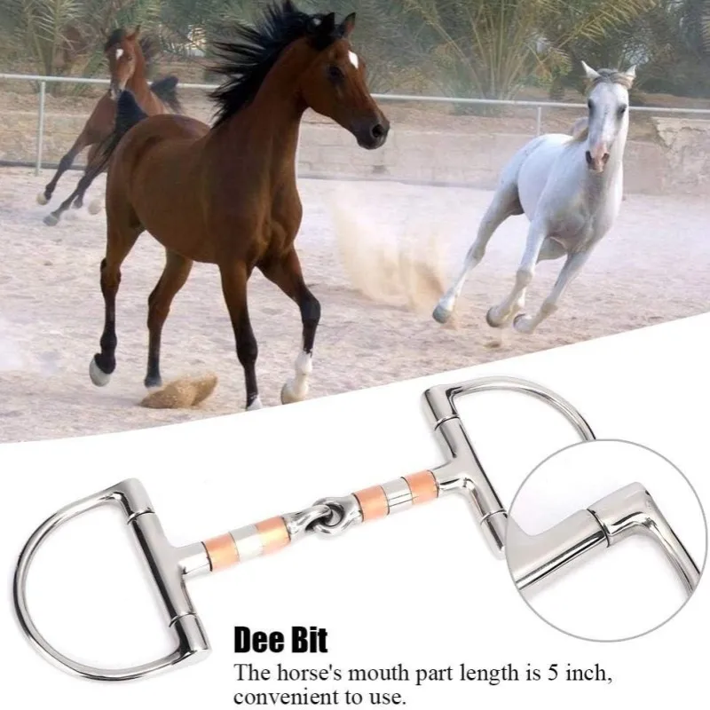Horse Snaffle Stainless Steel D-Ring Horse Chew French Link Loose Thickeness Bit Loose Mouth Bit with Copper Rollers for Horse 3