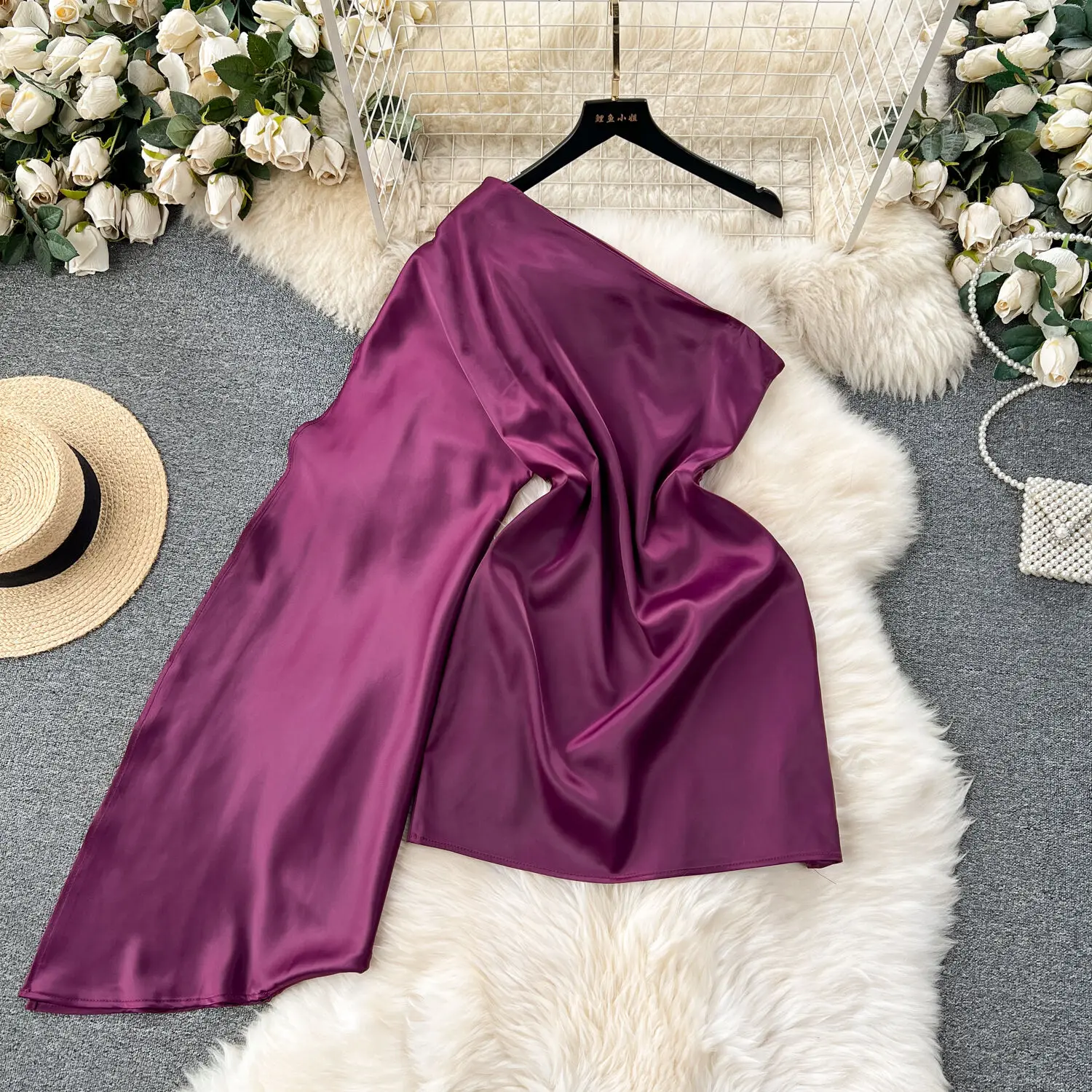 

Foamlina Women Elegant Purple Satin Dress Summer Fashion One Shoulder Long Sleeve Slim Mini Club Party Dress Vestidos de mujer