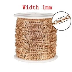 Stainless Steel Rose Gold Link Chain Necklace - 2 Meters, 1-3mm, Bulk for DIY Jewelry Making Supplies Wholesale (Rose Gold 1mm)