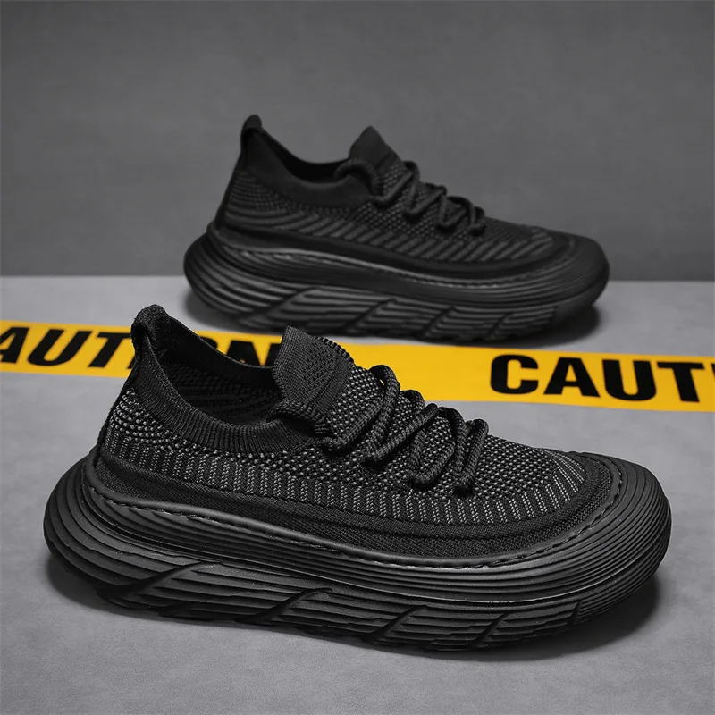 YeddaMavis Men Shoes Spring New Casual Sports Shoes Men Pedal Thick Soled Fly Weave Breathable Men Shoes Black Casual Sneakers