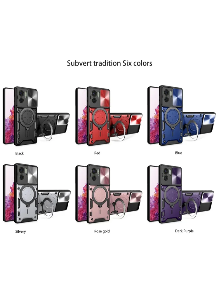 Durable Phone Case with Metal Swivel Stand and Slide Camera Protection