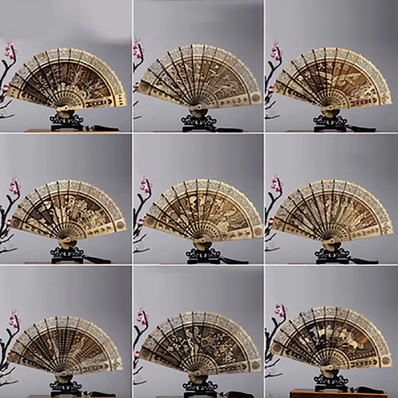 Nanmu-Folding Hand Fan, Upscale Carved, Decorative Hollow Out, Chinese Style, Wooden Craft, Home Decor, Luxury Hand Held