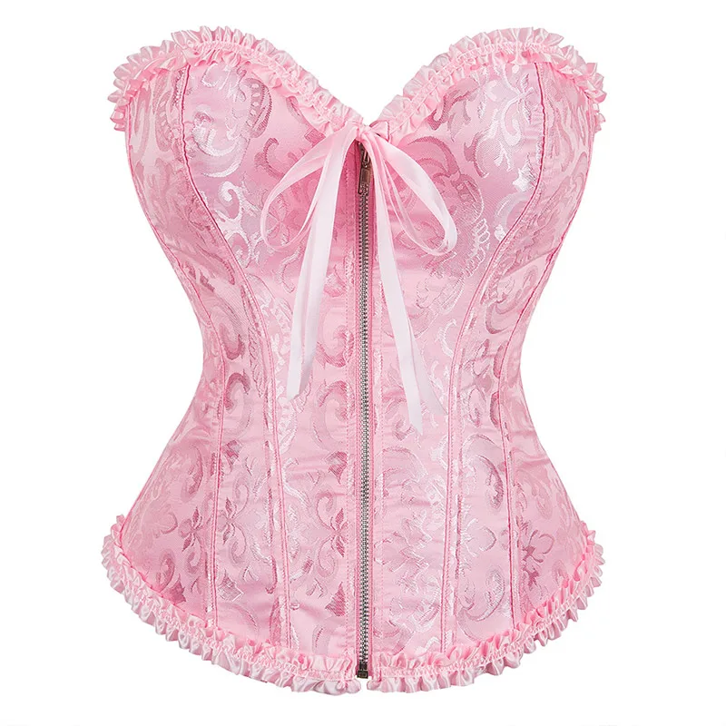 Corset-Zipper-Waist-Bustier-Top-Black-White-Pink-Beige-Red-Blue-Elegant ...