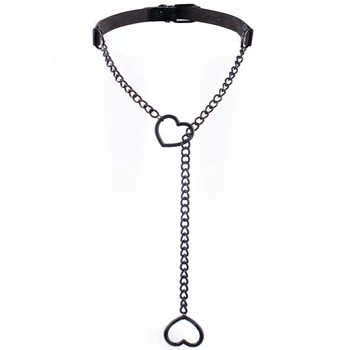 Heart Slip Chain Necklace Black leather Choker Collar For Women Goth Accessories Punk Gothic Jewelry