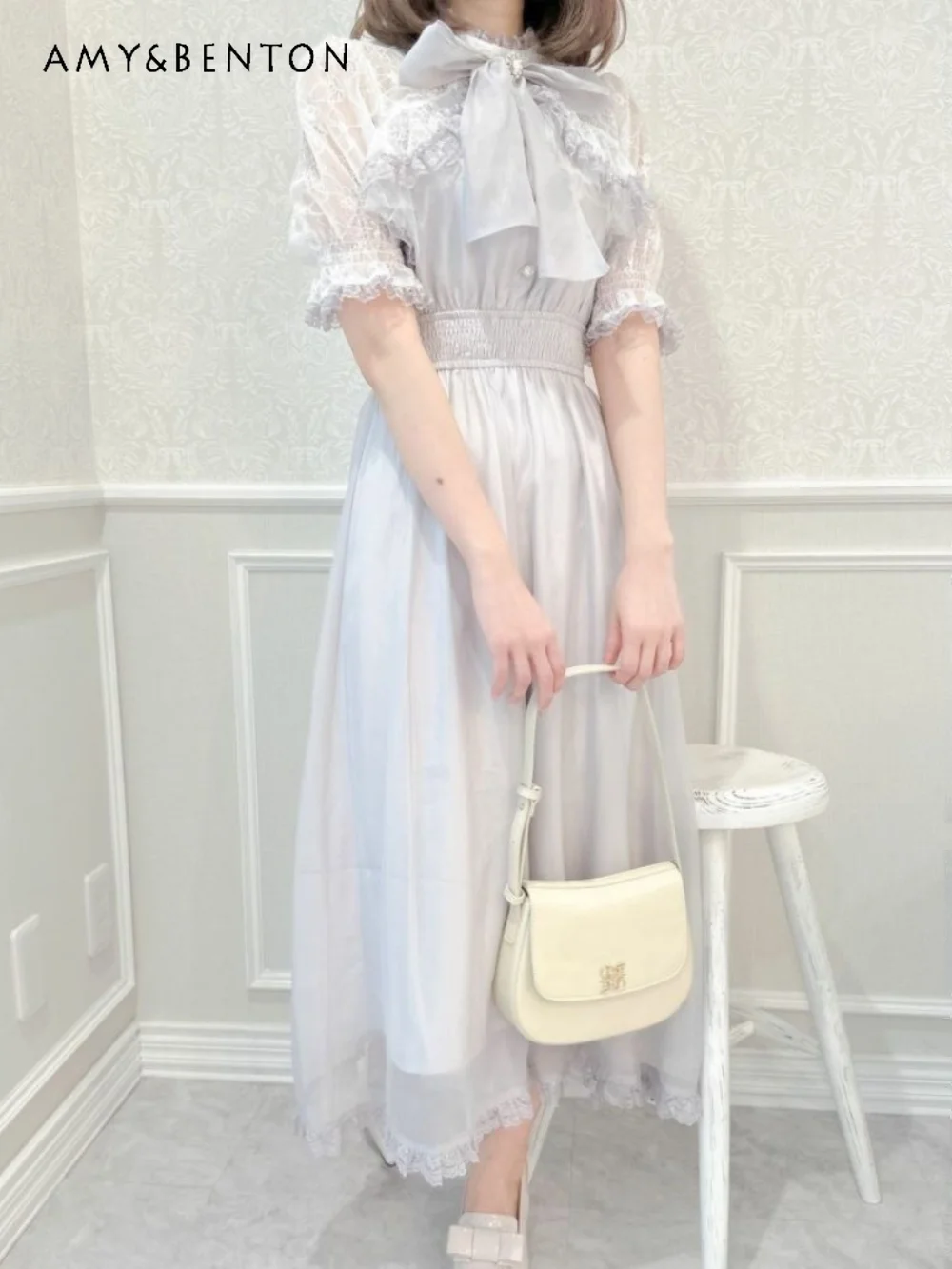 

Милое приталенное платье милое японское милое платье миди с бантом и оборками для женщин платья больших размеров с коротким рукавом