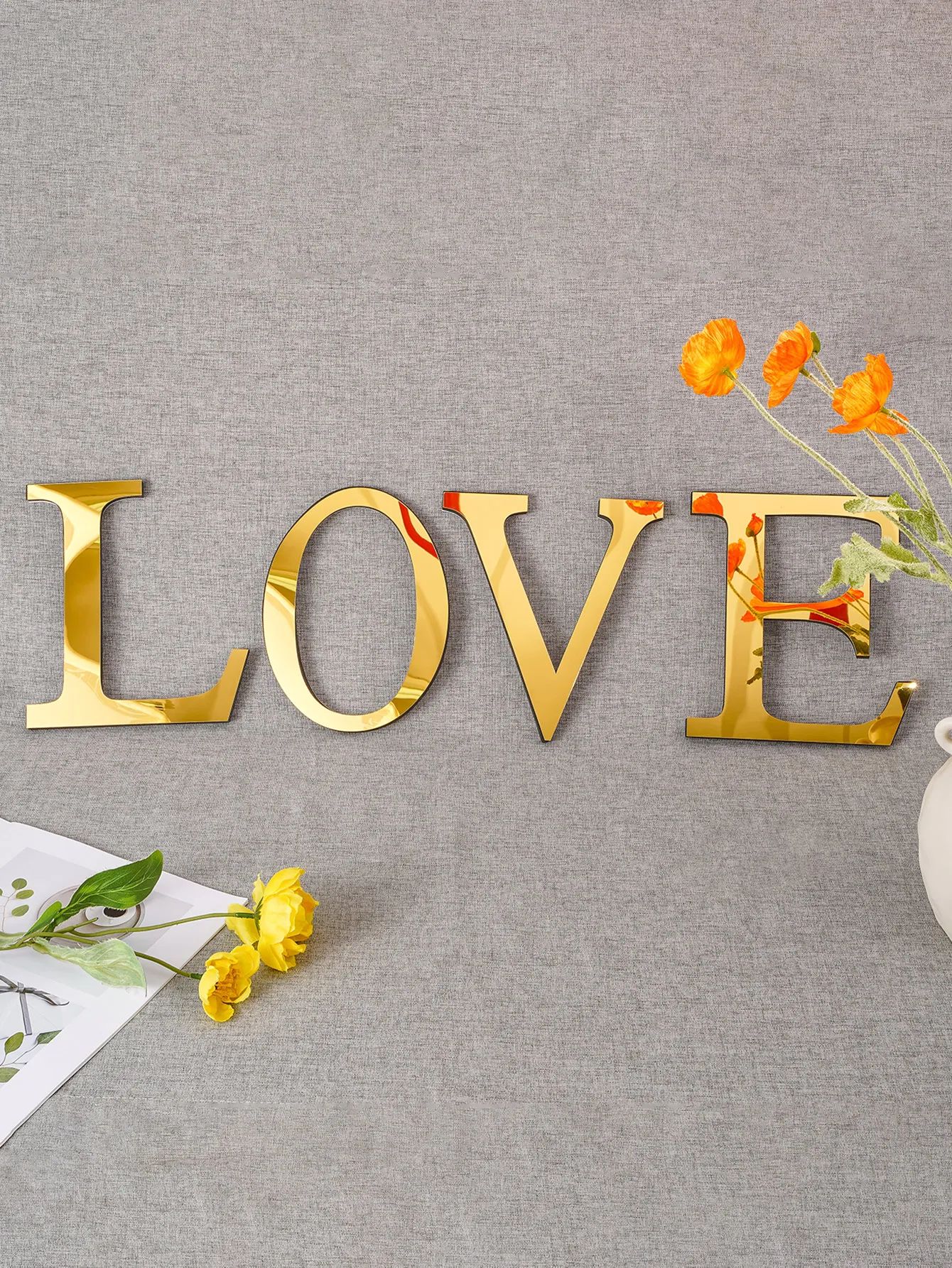 Wall sticker 3D large size 20cm mirror acrylic English letters holiday celebration decoration peel & stick DIY art mural