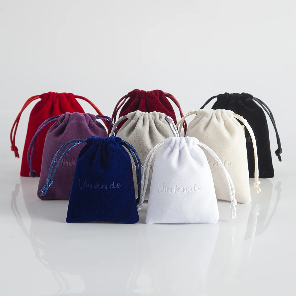 50 White Drawstring Bags Velvet Jewelry Ring Necklace Earrings Packaging Organizer Pouches Custom Logo Debossed Wedding Gift Bag