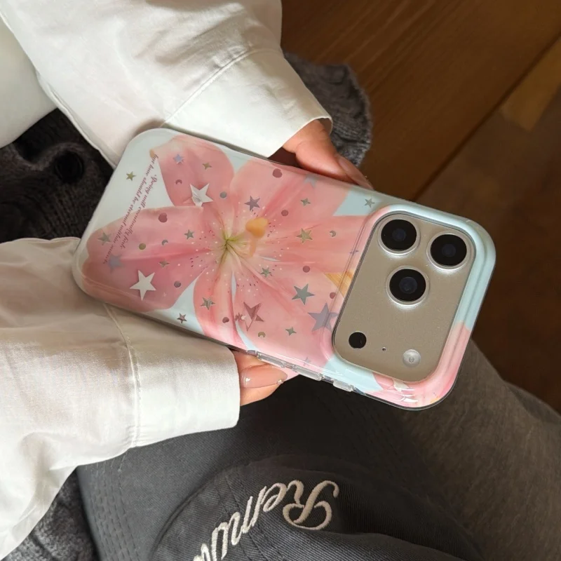 รูปสินค้า เคสโทรศัพท์มือถือลายลิลลี่ชมพูและดาวทอง