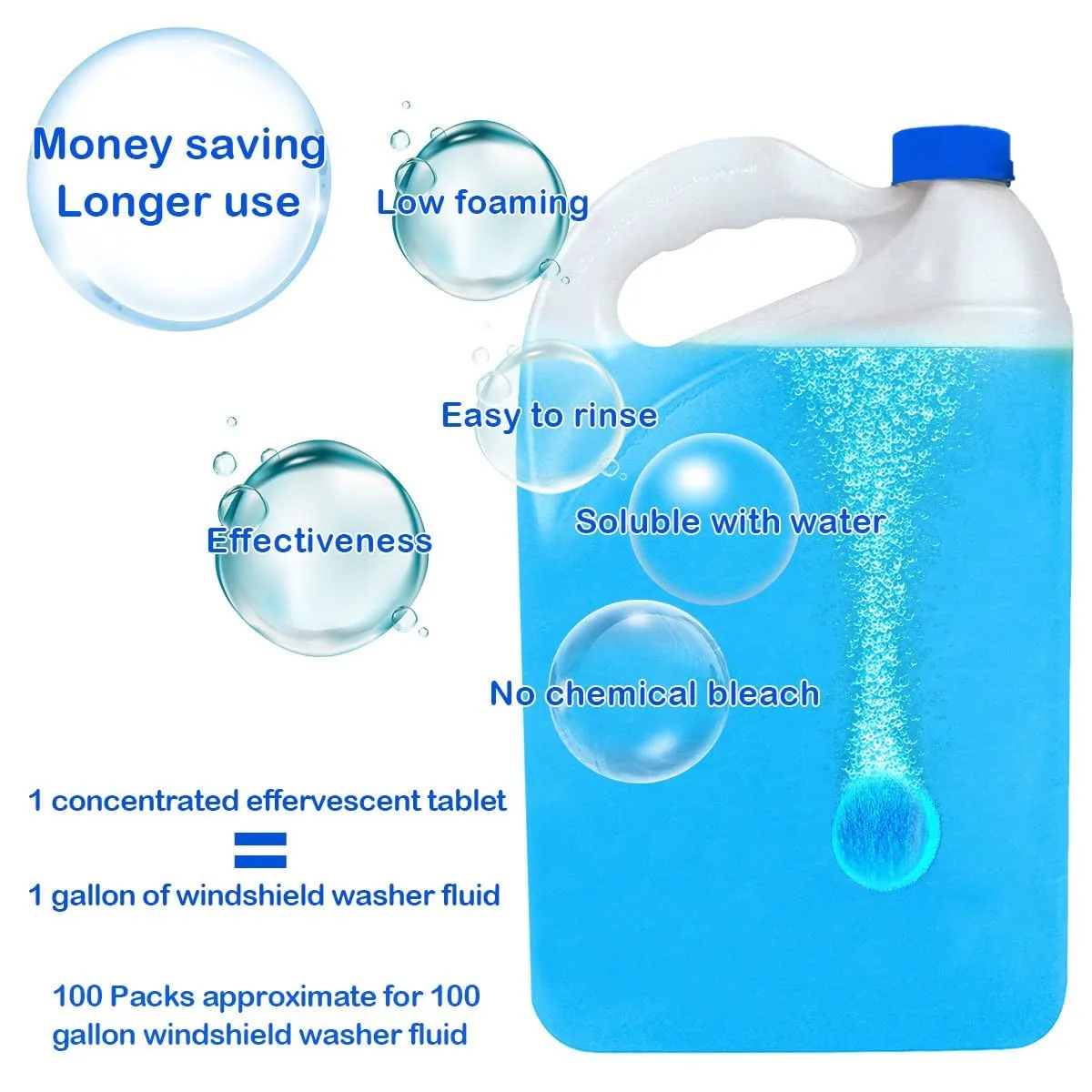 100 Pieces Car Windshield Washer Fluid Concentrated Clean Tablets,New Windshield Wiper Fluid Solid Effervescent Tablet.Remove