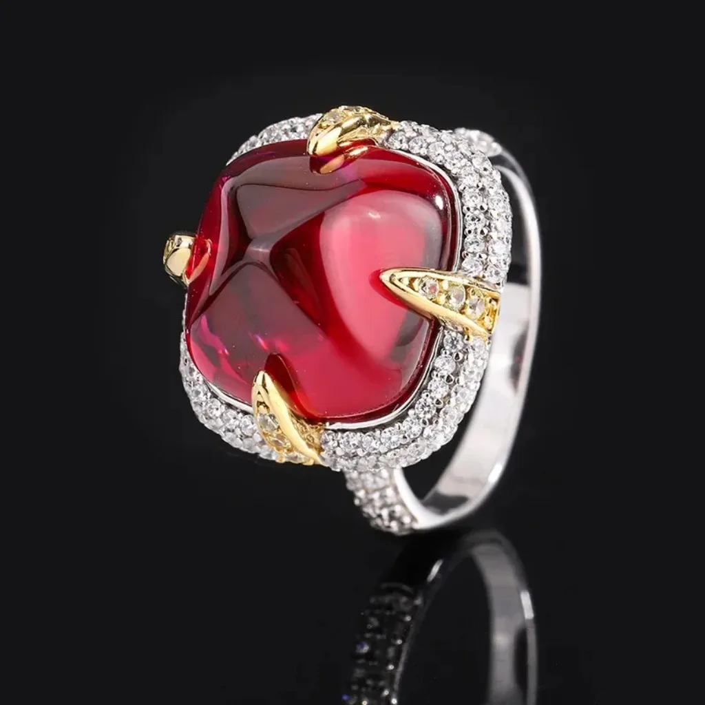 

Vintage 925 Real Silver 14mm Sugar Tower Ruby Sapphire Rings for Women Gemstone Wedding Party Fine Jewelry Gift