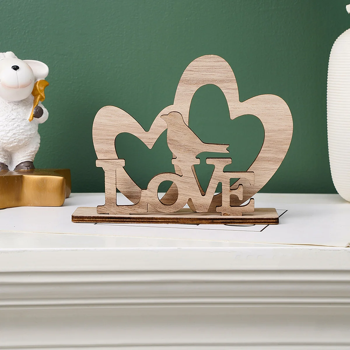 1PC, modern wooden hollowed-out heart-shaped letter decorative item, modern simple and warm home decoration desktop item