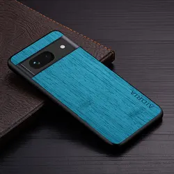 Luxury Bamboo Wood Pattern Leather Phone Case - Premium Cover for Pixel 8 (Cyan)