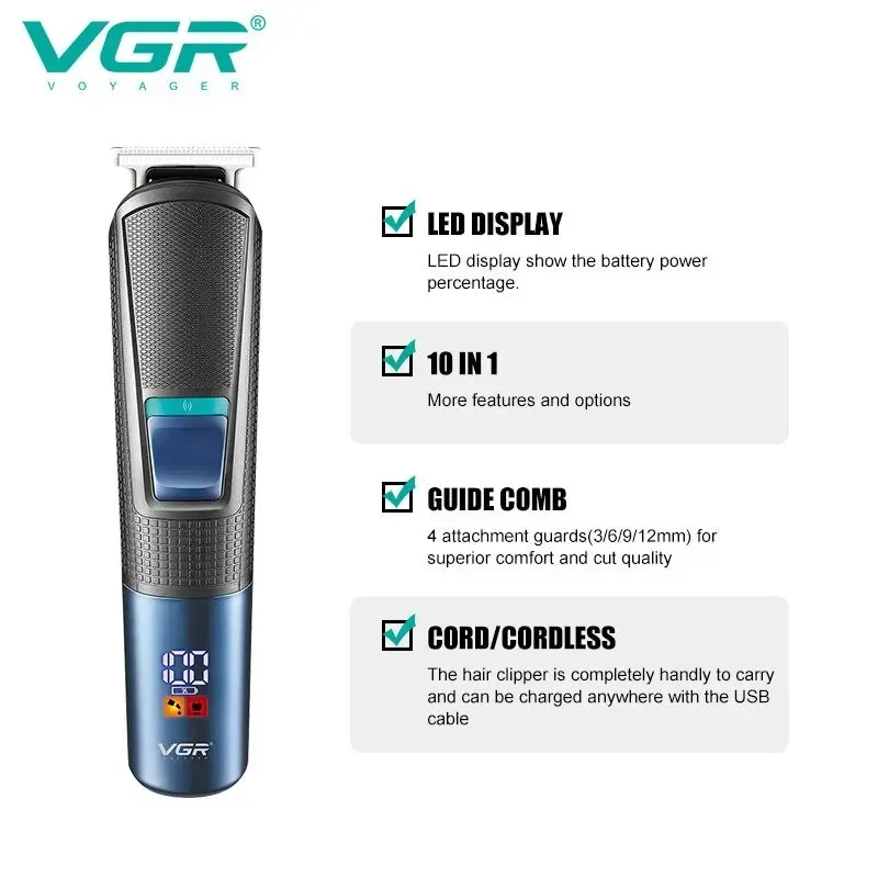 VGR 5 in 1 Mens Grooming Kit Professional Electric Shaver Beard and Nose Hair Trimmer Barber Hair Clipper Set V-108 5