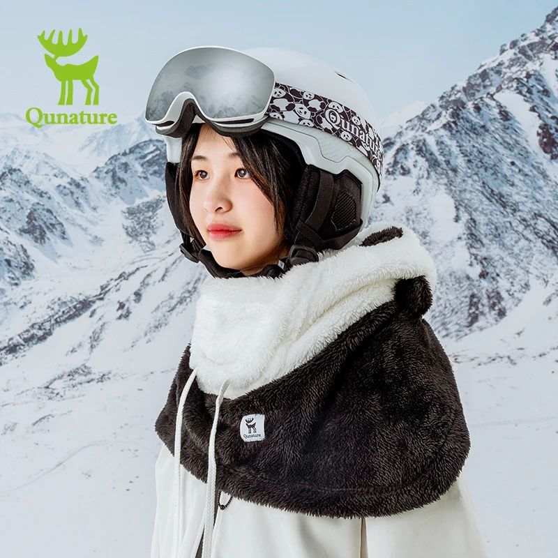 Qunature Parent-child Panda Ski Headgear Balaclava Soft Thermal Fleece Full Face Mask Winter Keep Warm Hood Scarf Neck Collar
