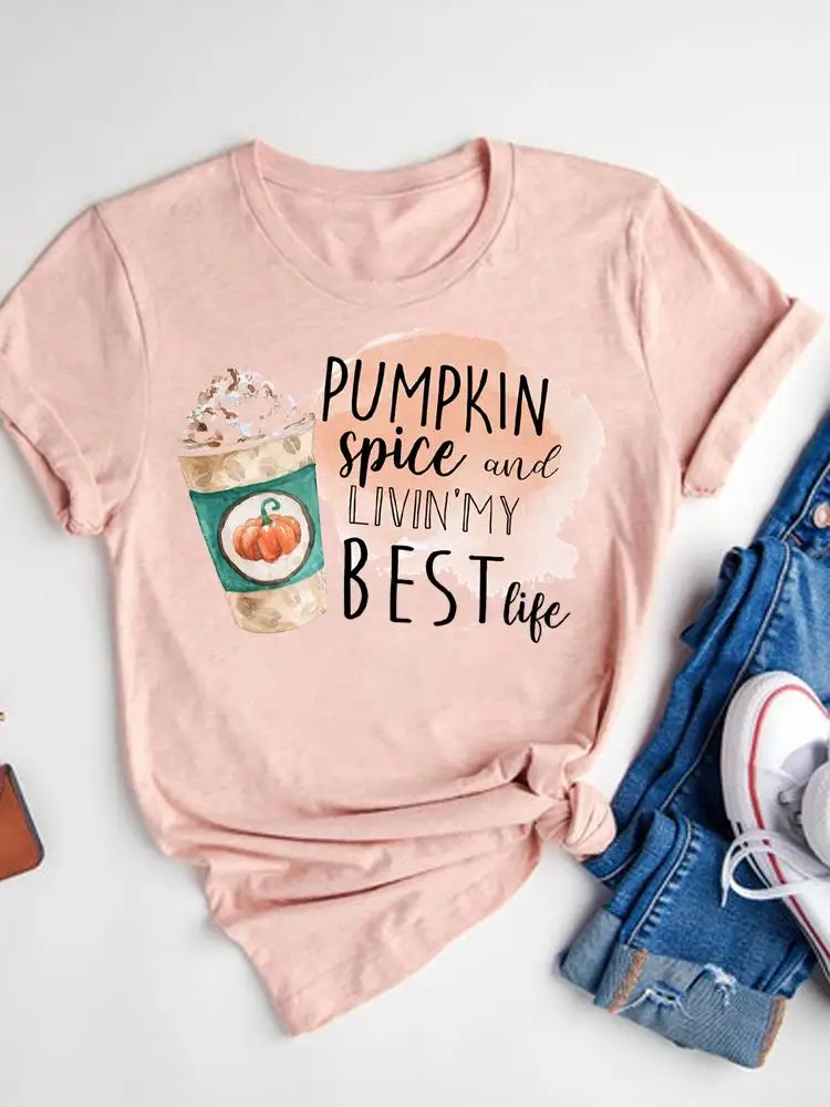 Halloween Fall Autumn T-shirt Ladies Thanksgiving Love Pumpkin Spice Basic Tee Top Clothes Women Graphic Print T Shirt173_voghion.com