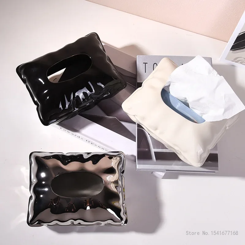 Cream Style Ceramic Tissue Box, Creative Light Luxury Napkin Box Black, Silver, Beige, Home Living Room Bedroom Hotel Decor, 1Pc