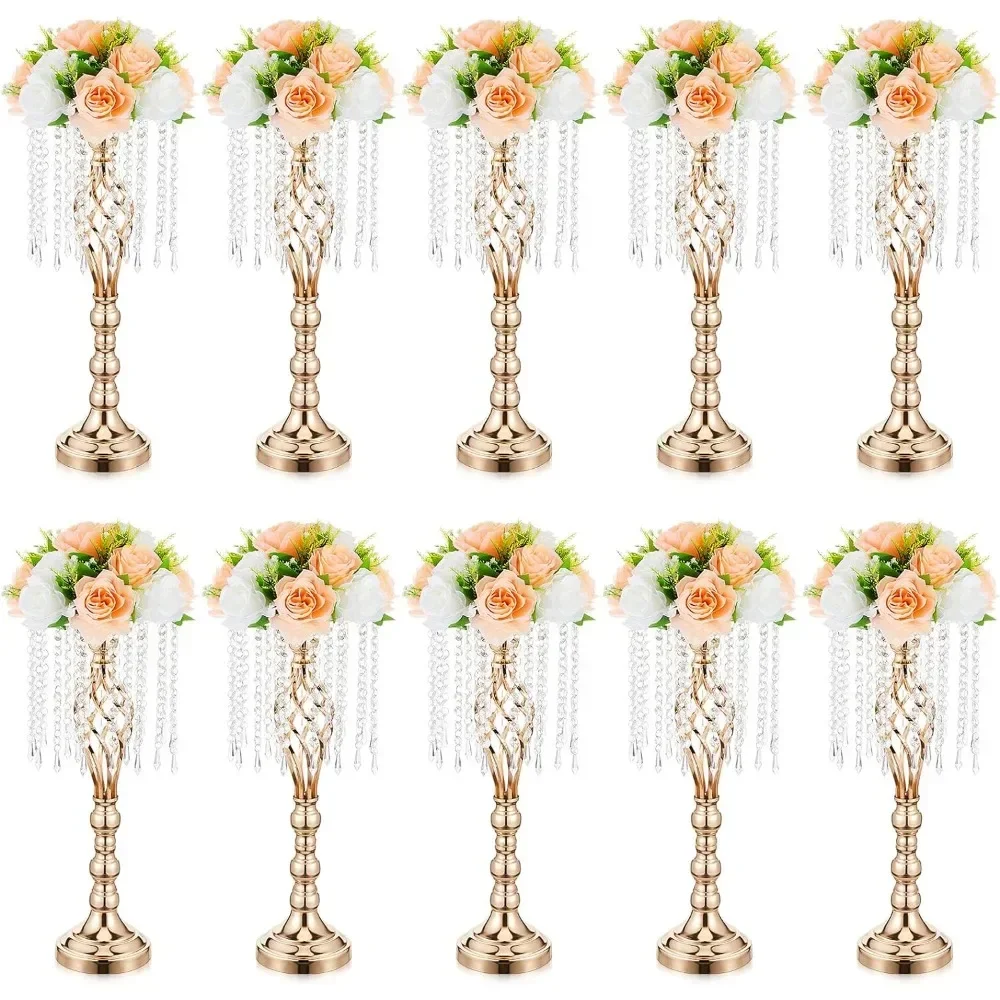 

10 crystal flower holders with 21.7inch gold metal chandelier brackets suitable for weddings and party decorations