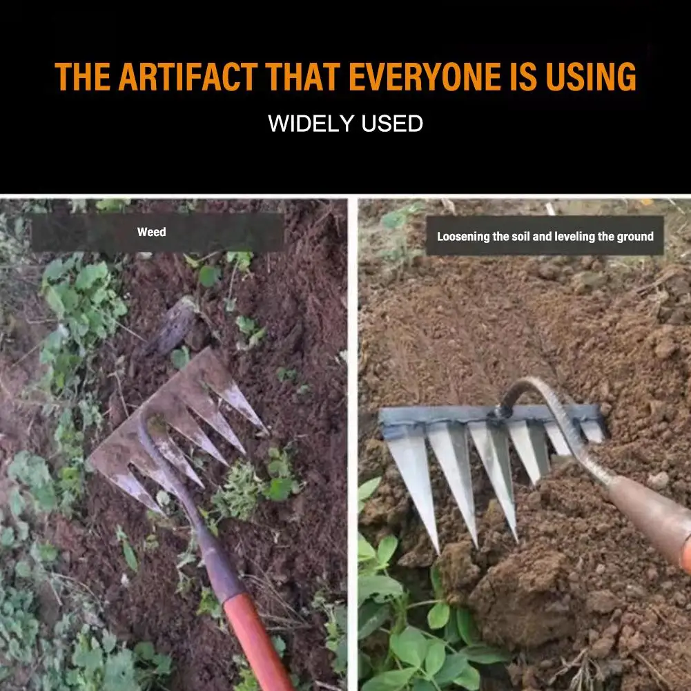 Weeding Hoe Garden Rake Weeding Loose Soil Agricultural Tools Metal Carbon Steel Tooth Nail Rake Garden Weeding Tools